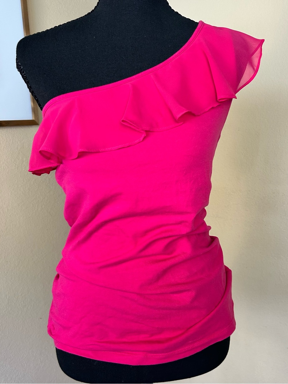 Vintage Fuchsia Off Shoulder Ruffle Date Night Blouse, Size Medium